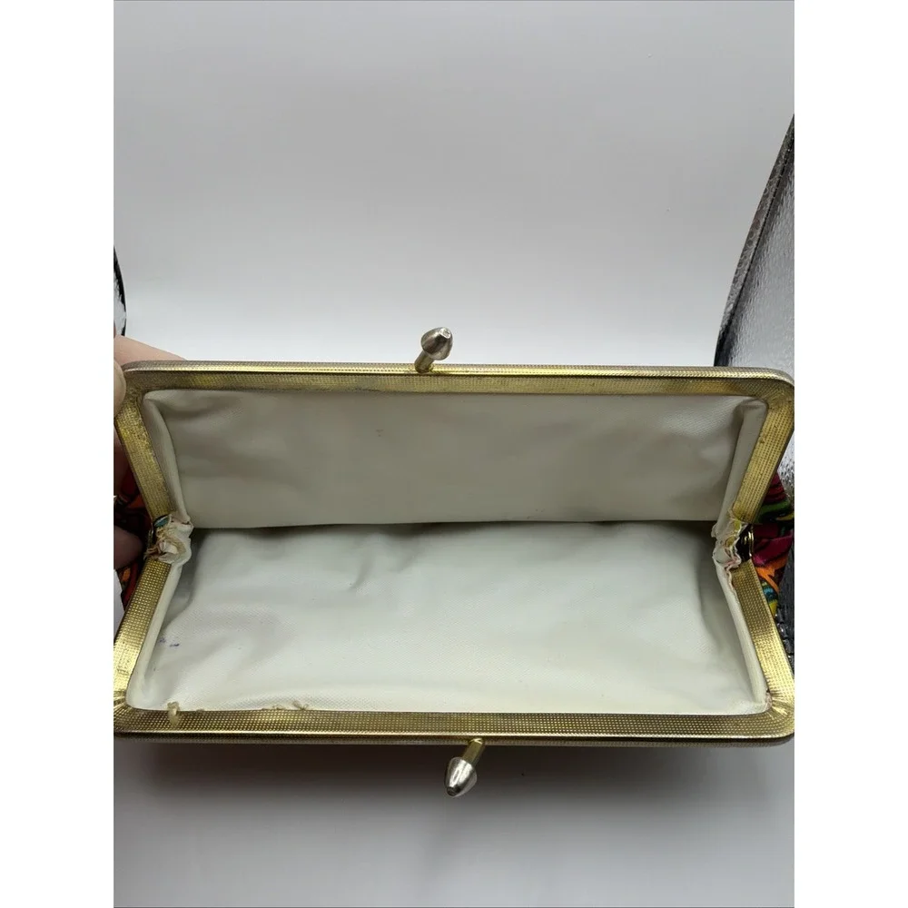Vintage Small Snap Clutch With Bottom Zip Taiwan Bright Colors Retro‎ Flowers